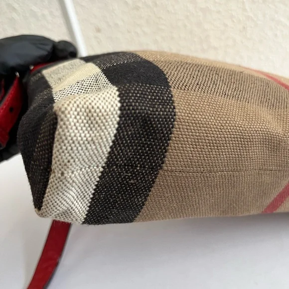 Burberry Red Leather Trim Plaid Crossbody Bag - Picture 12 of 12